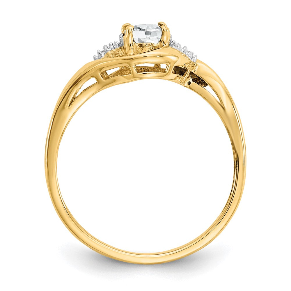 14K Yellow Gold White Topaz and Real Diamond Ring