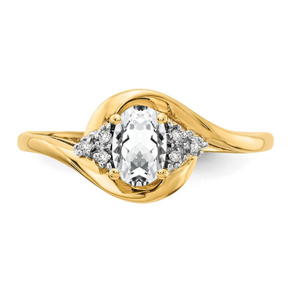 14K Yellow Gold White Topaz and Real Diamond Ring
