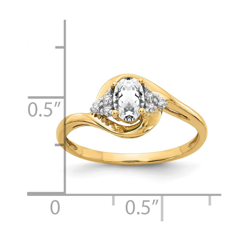 14K Yellow Gold White Topaz and Real Diamond Ring