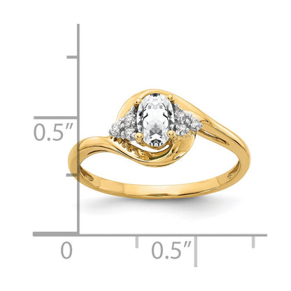 14K Yellow Gold White Topaz and Real Diamond Ring