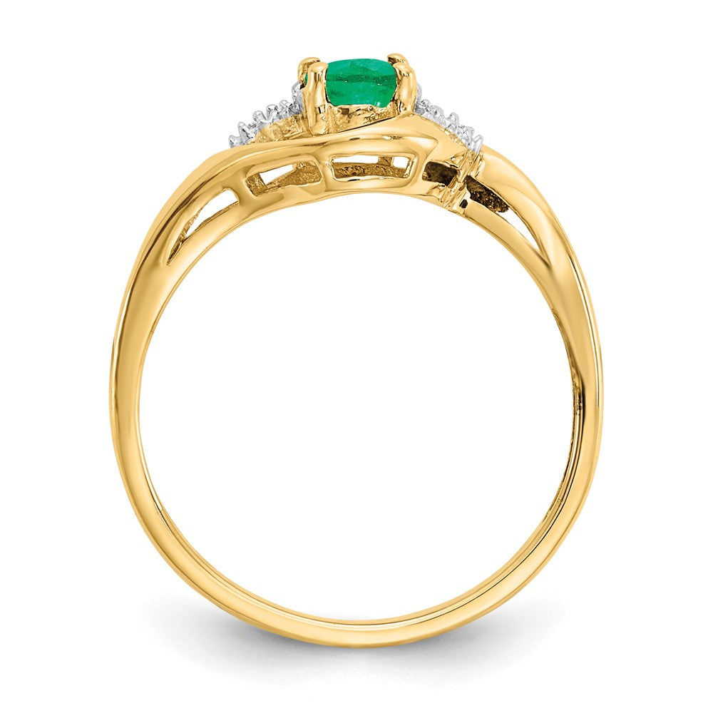 14K Yellow Gold Emerald and Real Diamond Ring