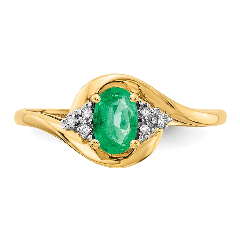 14K Yellow Gold Emerald and Real Diamond Ring
