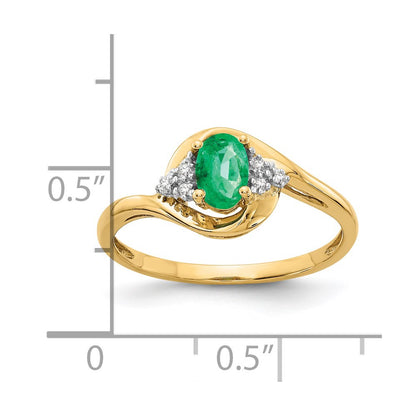 14K Yellow Gold Emerald and Real Diamond Ring