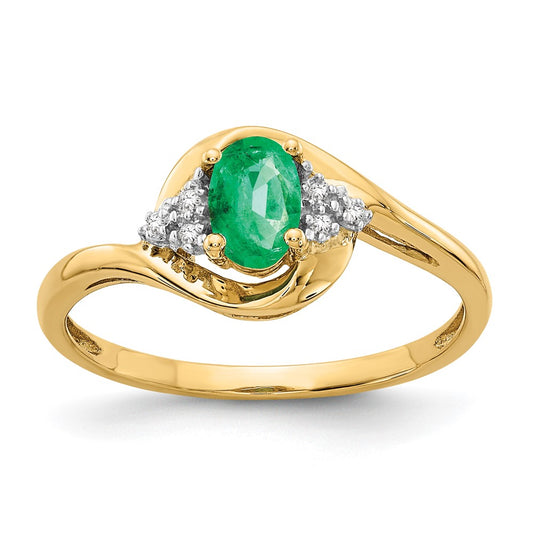 14K Yellow Gold Emerald and Real Diamond Ring