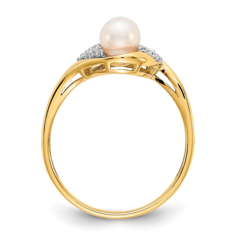 14K Yellow Gold FW Cultured Pearl and Real Diamond Ring