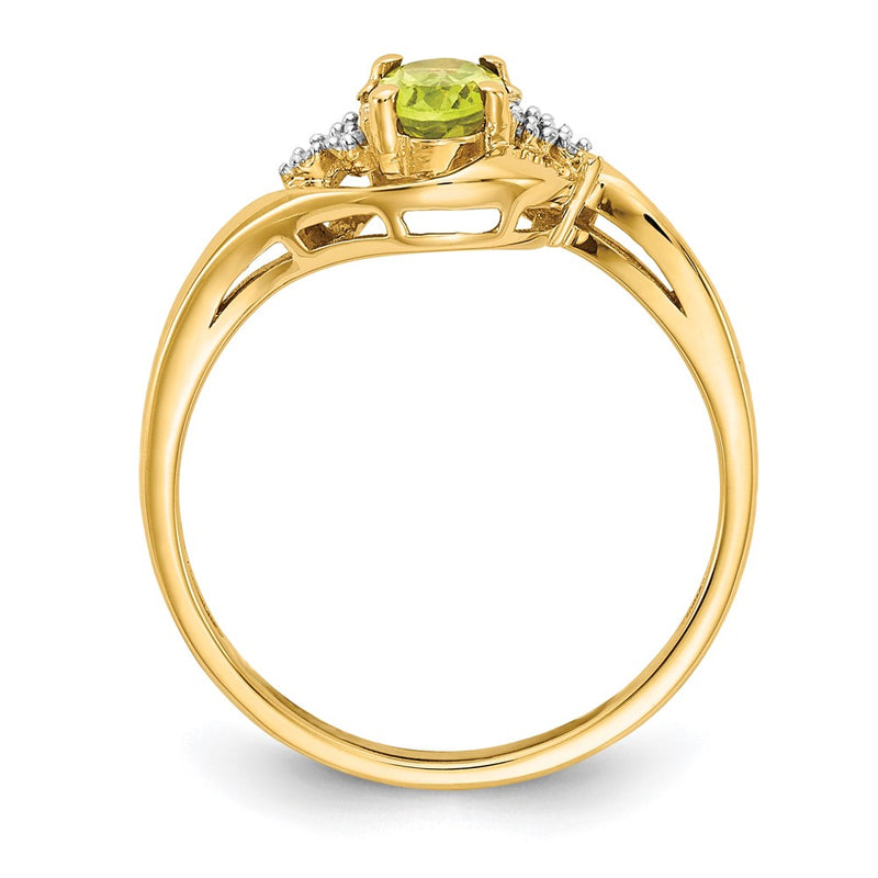 14K Yellow Gold Peridot and Real Diamond Ring