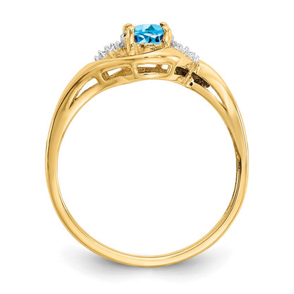 14K Yellow Gold Blue Topaz and Real Diamond Ring