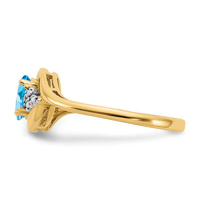 14K Yellow Gold Blue Topaz and Real Diamond Ring