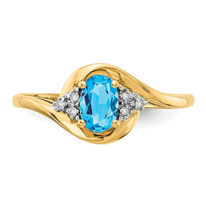 14K Yellow Gold Blue Topaz and Real Diamond Ring