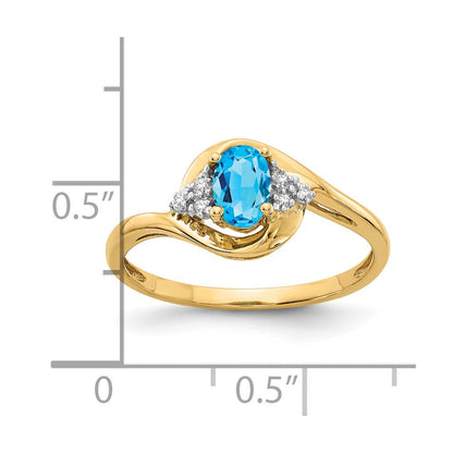 14K Yellow Gold Blue Topaz and Real Diamond Ring