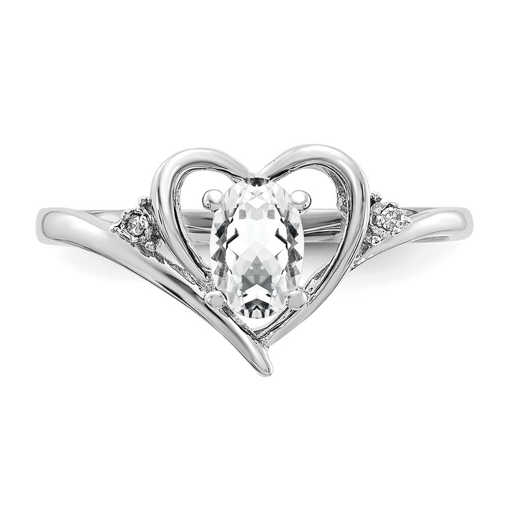 14k White Gold Topaz and Real Diamond Heart Ring