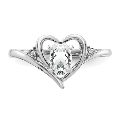 14k White Gold Topaz and Real Diamond Heart Ring