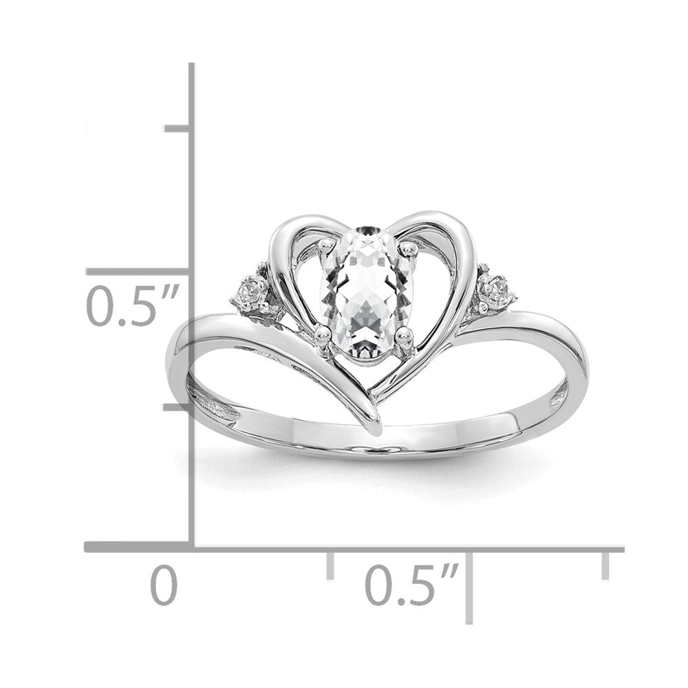 14k White Gold Topaz and Real Diamond Heart Ring