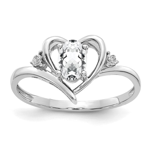 14k White Gold Topaz and Real Diamond Heart Ring