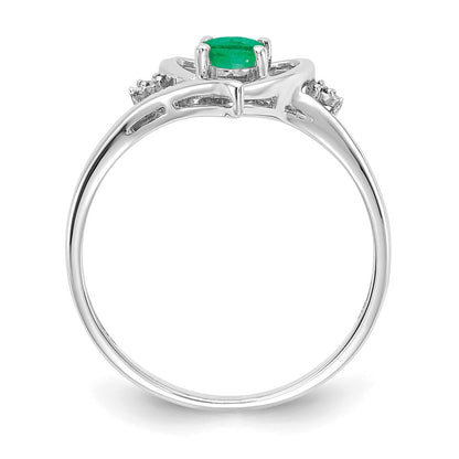 14k White Gold Emerald and Real Diamond Heart Ring