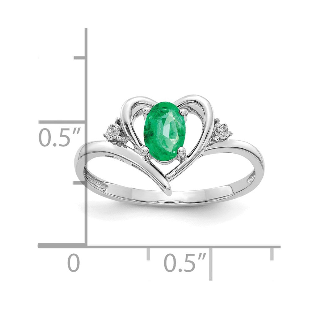 14k White Gold Emerald and Real Diamond Heart Ring