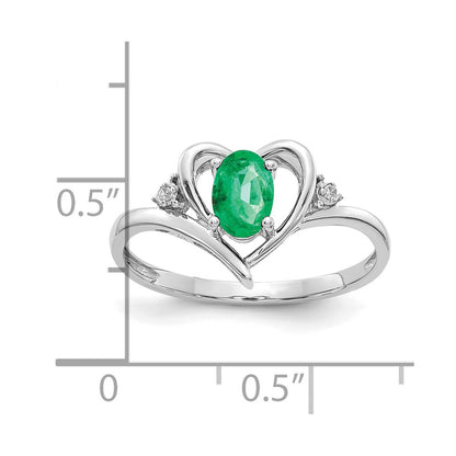 14k White Gold Emerald and Real Diamond Heart Ring