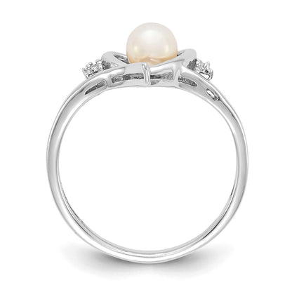 14k White Gold FW Cultured Pearl and Real Diamond Heart Ring