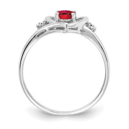14k White Gold Ruby and Real Diamond Heart Ring