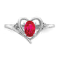 14k White Gold Ruby and Real Diamond Heart Ring