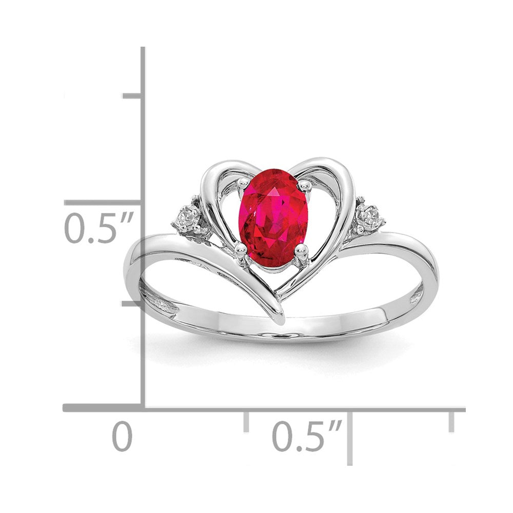 14k White Gold Ruby and Real Diamond Heart Ring