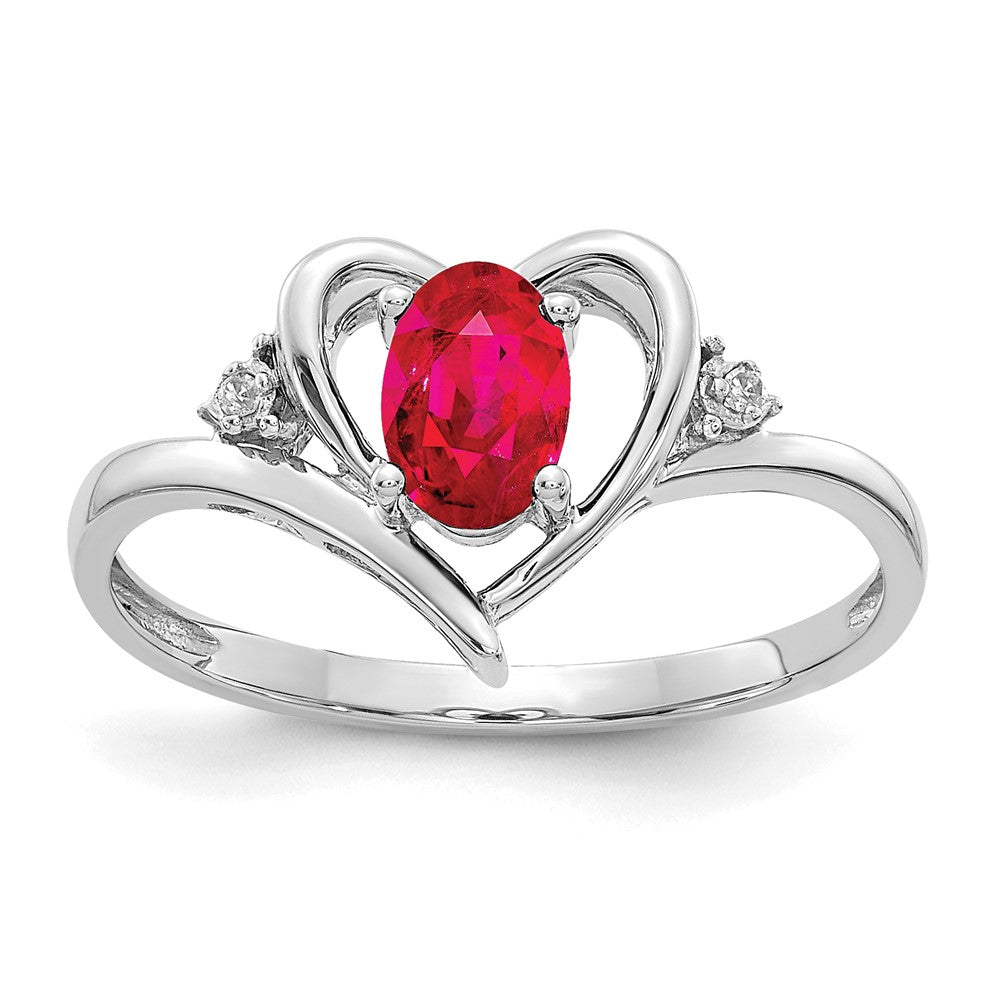 14k White Gold Ruby and Real Diamond Heart Ring