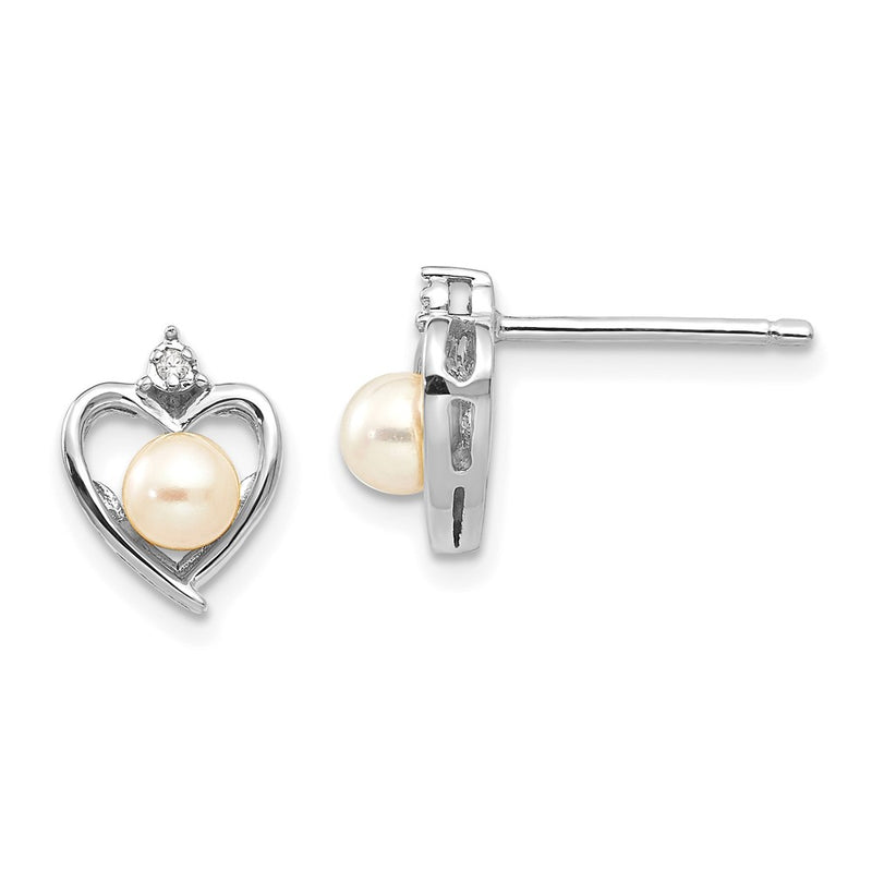 14k White Gold Genuine FW Cultured Pearl Diamond Earring