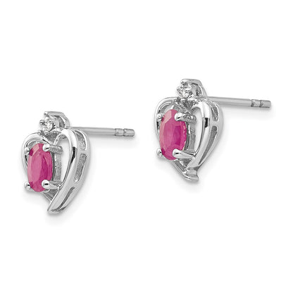 14k White Gold Ruby Diamond Earring