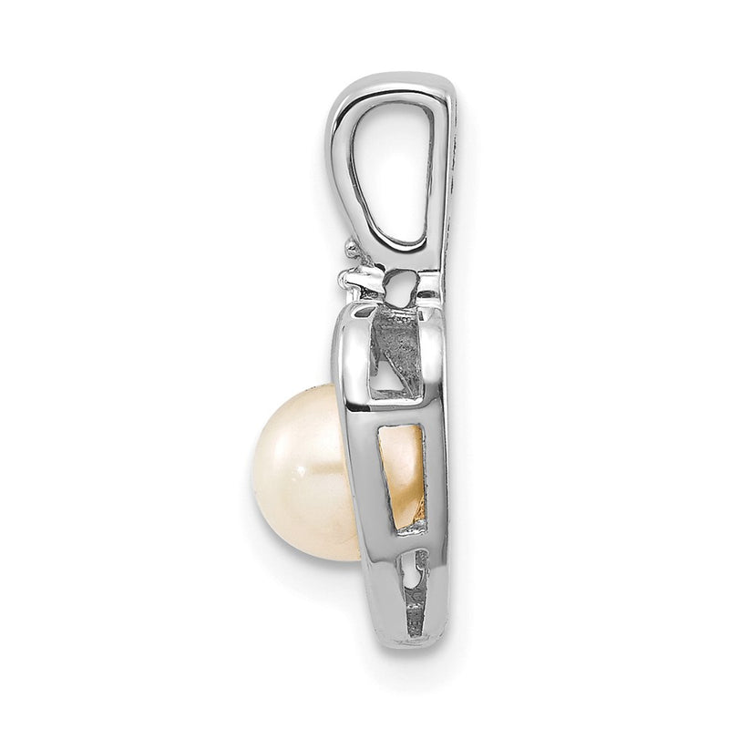 14k White Gold Genuine FW Cultured Pearl Diamond Pendant