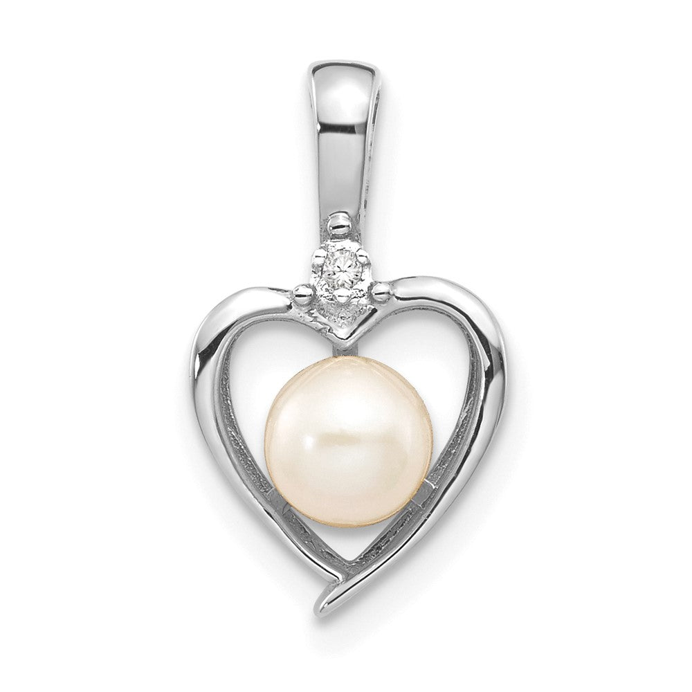 14k White Gold Genuine FW Cultured Pearl Diamond Pendant