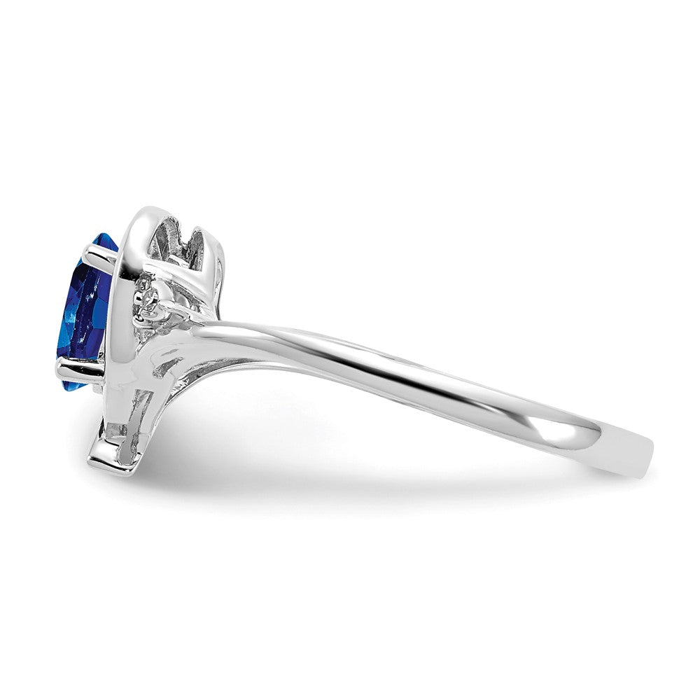 14k White Gold Sapphire and Real Diamond Heart Ring