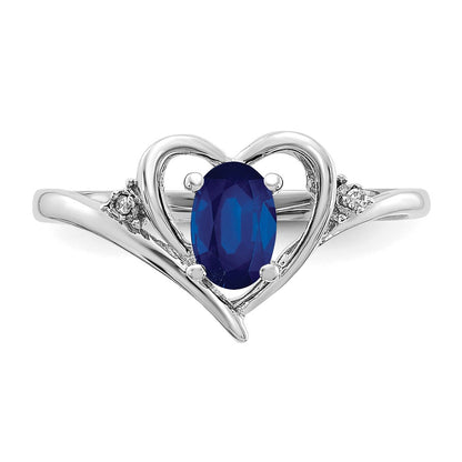 14k White Gold Sapphire and Real Diamond Heart Ring