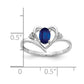 14k White Gold Sapphire and Real Diamond Heart Ring