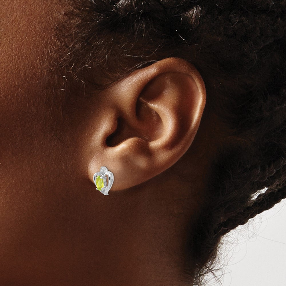 14k White Gold Peridot Diamond Earring