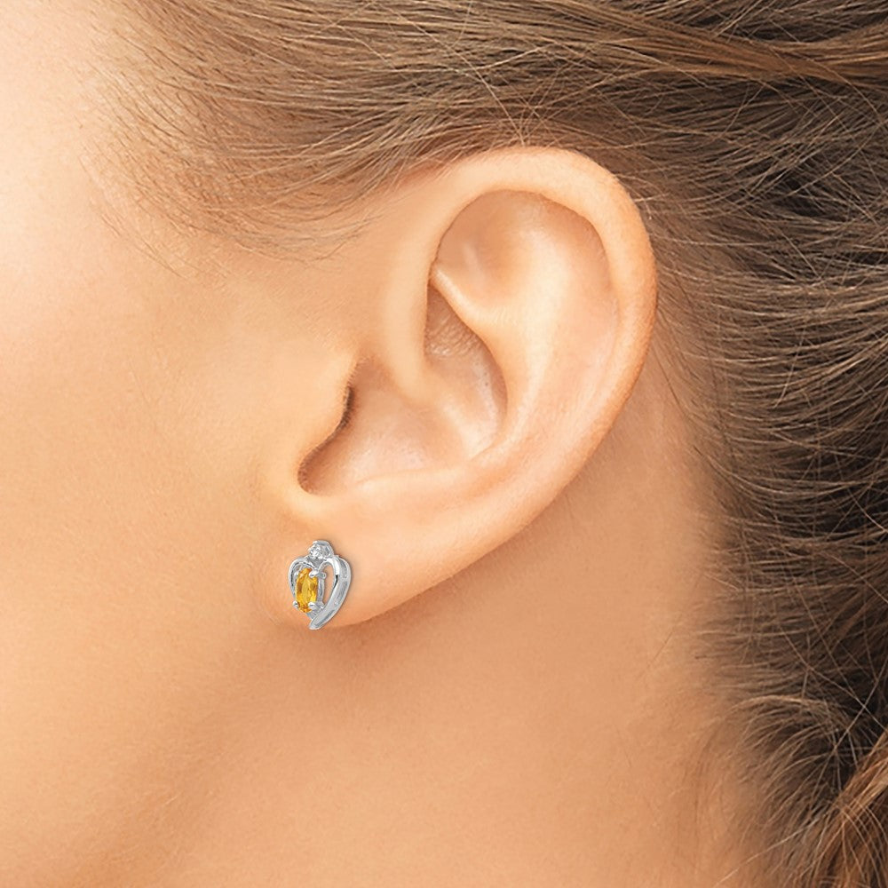 14k White Gold Citrine Diamond Earring
