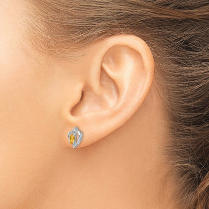14k White Gold Citrine Diamond Earring