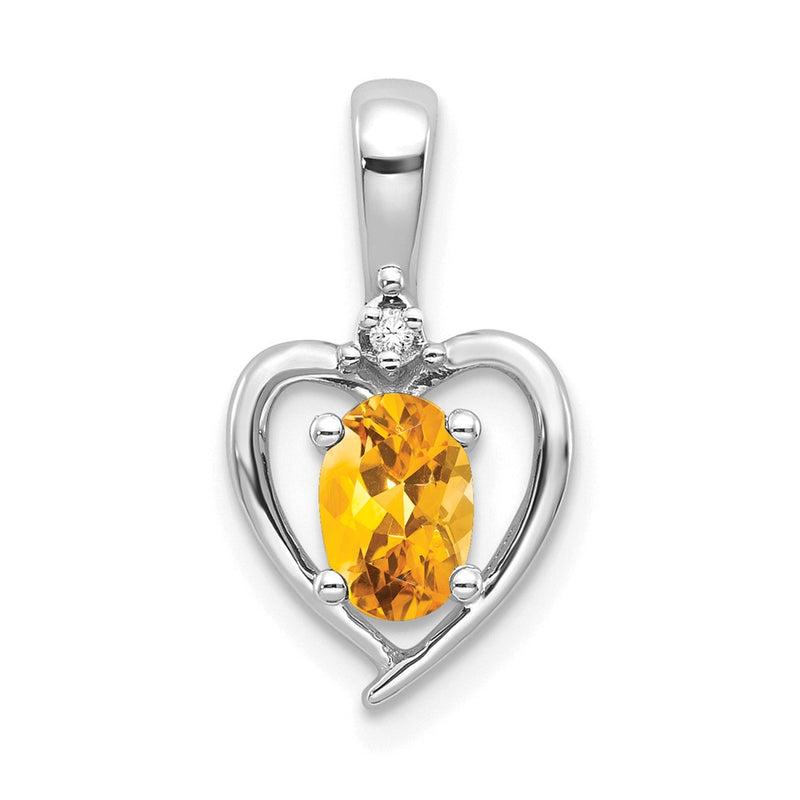 14k White Gold Citrine Diamond Pendant
