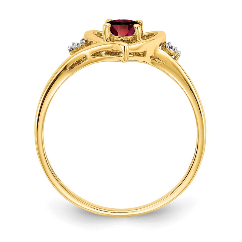 14K Yellow Gold Garnet and Real Diamond Heart Ring