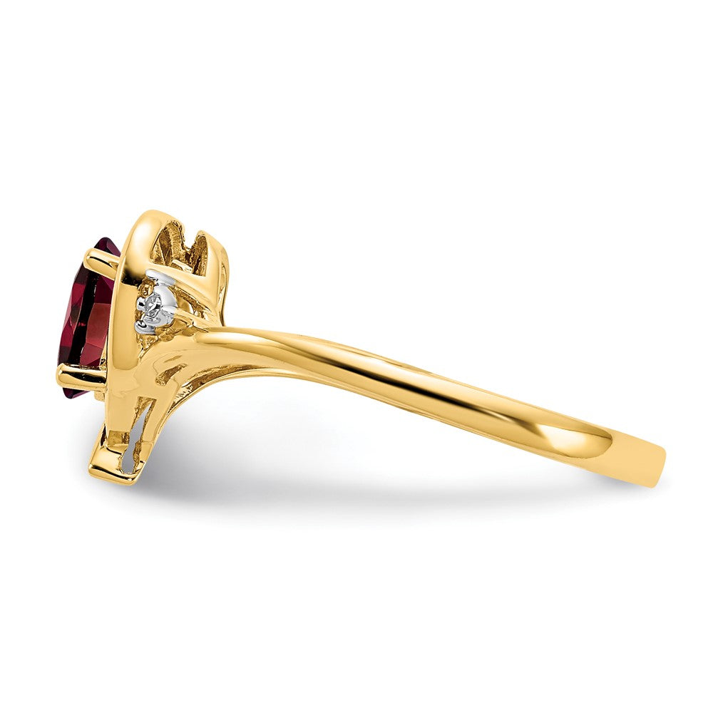14K Yellow Gold Garnet and Real Diamond Heart Ring