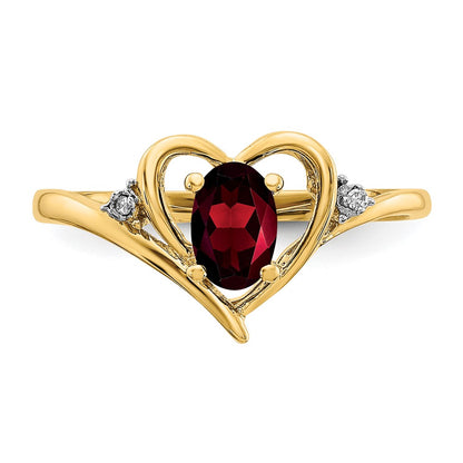 14K Yellow Gold Garnet and Real Diamond Heart Ring
