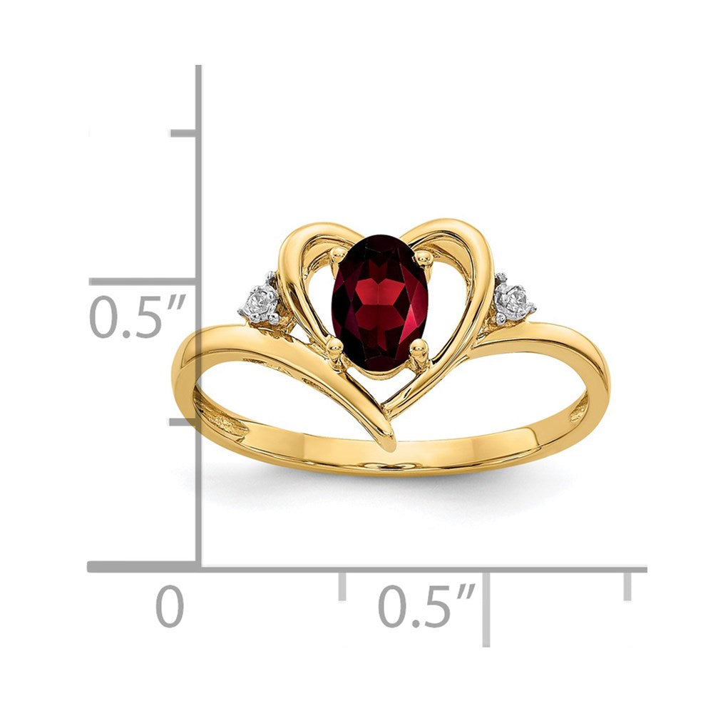 14K Yellow Gold Garnet and Real Diamond Heart Ring