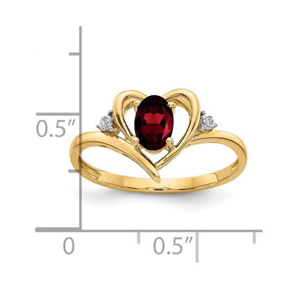 14K Yellow Gold Garnet and Real Diamond Heart Ring