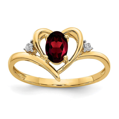 14K Yellow Gold Garnet and Real Diamond Heart Ring