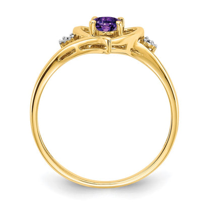 14K Yellow Gold Amethyst and Real Diamond Heart Ring