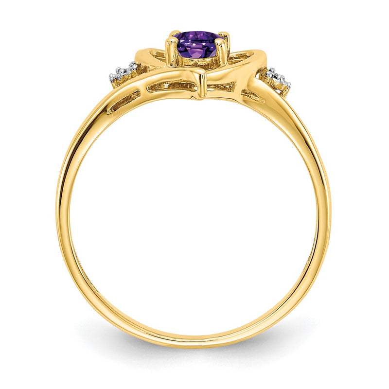 14K Yellow Gold Amethyst and Real Diamond Heart Ring