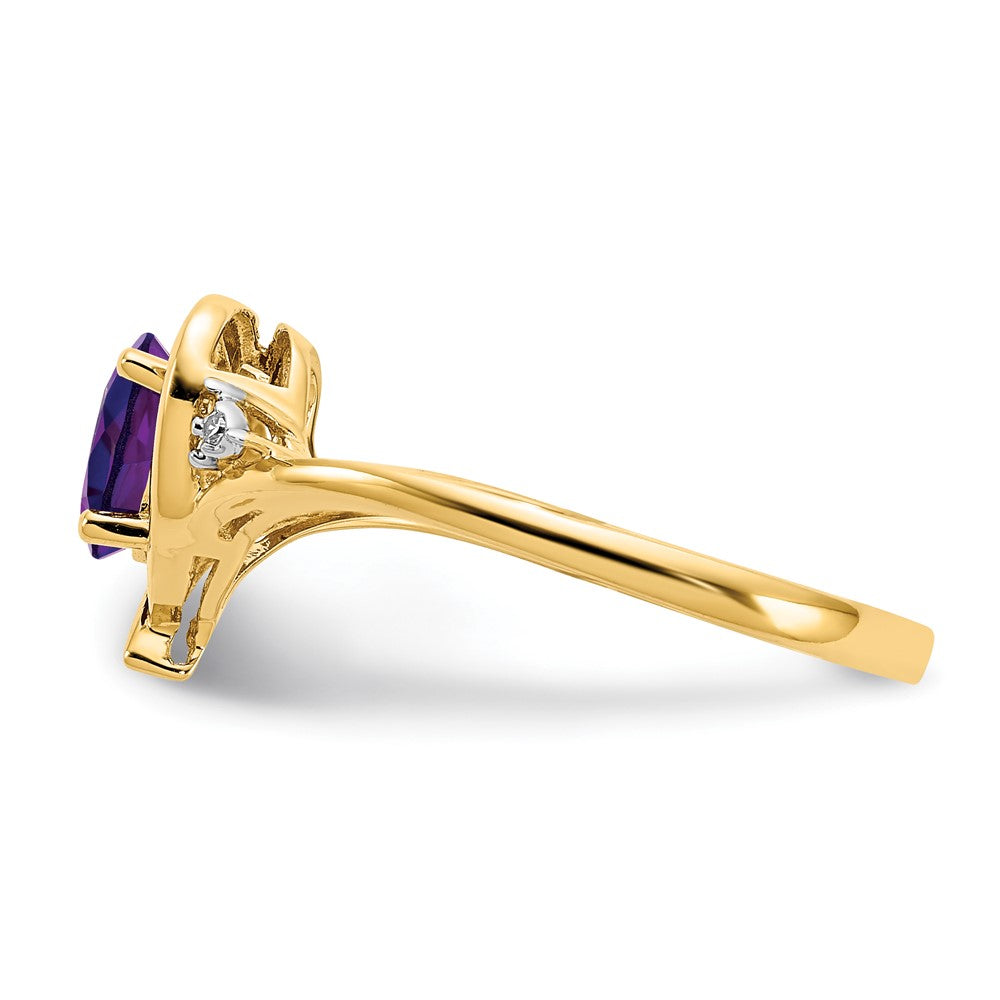 14K Yellow Gold Amethyst and Real Diamond Heart Ring