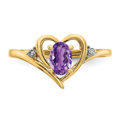 14K Yellow Gold Amethyst and Real Diamond Heart Ring