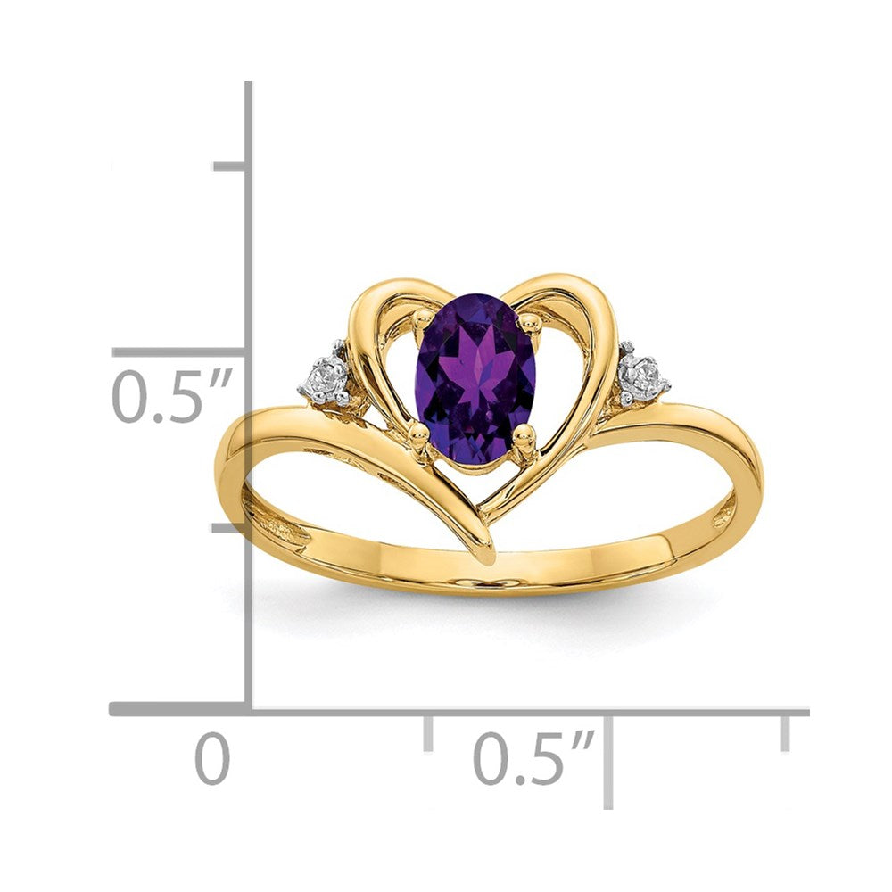 14K Yellow Gold Amethyst and Real Diamond Heart Ring