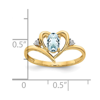 10K Yellow Gold Real Diamond & Aquamarine Ring