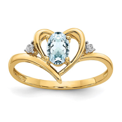 10K Yellow Gold Real Diamond & Aquamarine Ring